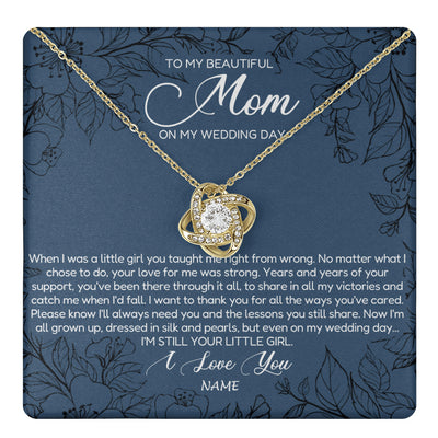 Love Knot Necklace 18K Yellow Gold Finish | 1 | Personalized To My Mom Necklace From Daughter Wedding Day Your Little Daughter Mother of the Bride Mom of Bride Pendant Jewelry Gift Box Message Card | siriusteestore