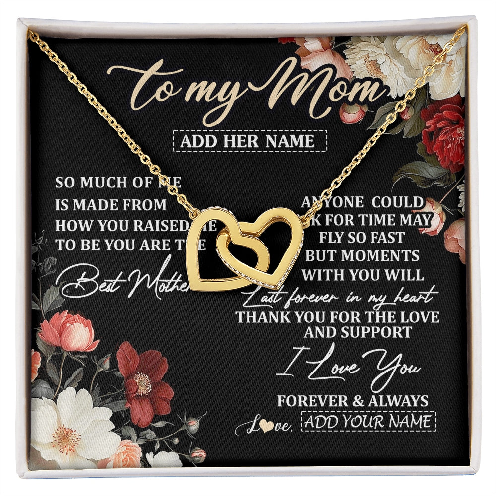 Interlocking Hearts Necklace 18K Yellow Gold Finish | 1 | Personalized To My Mom Necklace From Son Daughter For Mom Gifts Meaningful Gifts Mother Jewelry Mother's Day Birthday Christmas Custom Gift Box Message Card | https://siriusteestore.