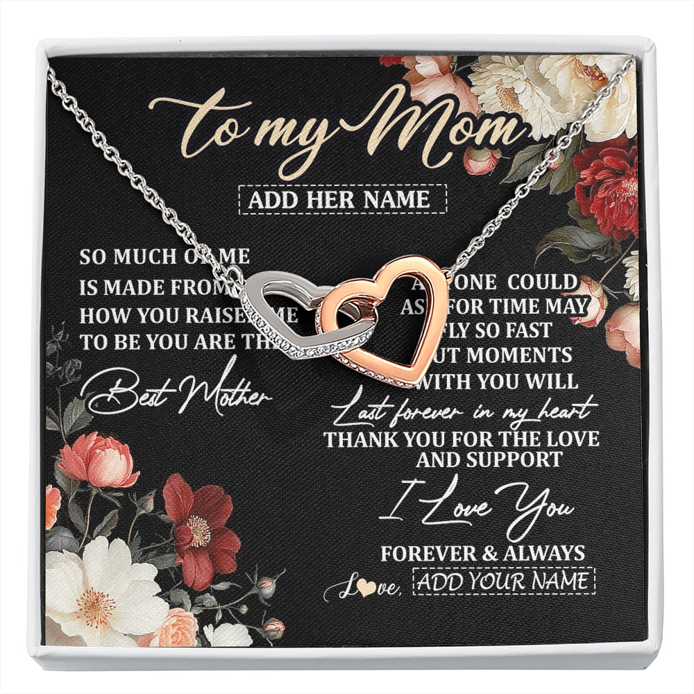 Interlocking Hearts Necklace Stainless Steel & Rose Gold Finish | 1 | Personalized To My Mom Necklace From Son Daughter For Mom Gifts Meaningful Gifts Mother Jewelry Mother's Day Birthday Christmas Custom Gift Box Message Card | https://siriusteestore.