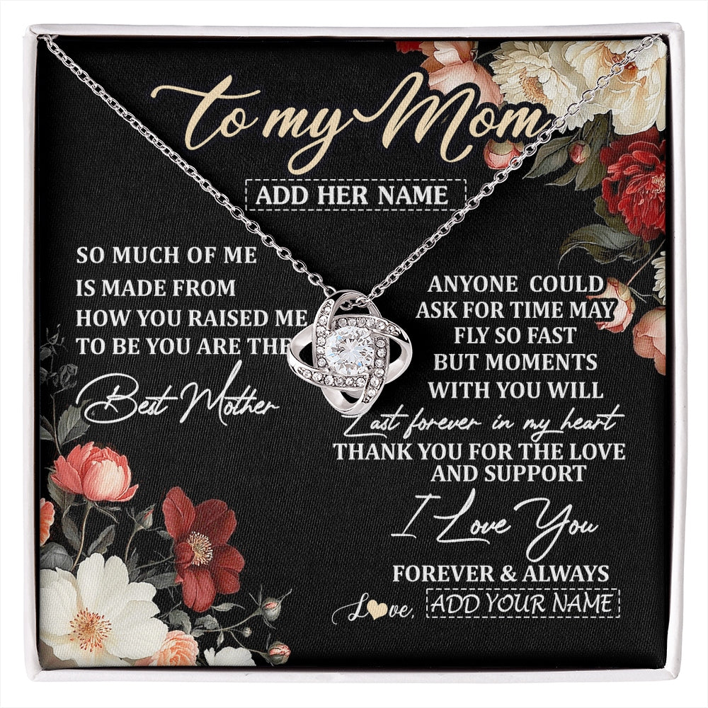 Love Knot Necklace 14K White Gold Finish | 1 | Personalized To My Mom Necklace From Son Daughter For Mom Gifts Meaningful Gifts Mother Jewelry Mother's Day Birthday Christmas Custom Gift Box Message Card | https://siriusteestore.