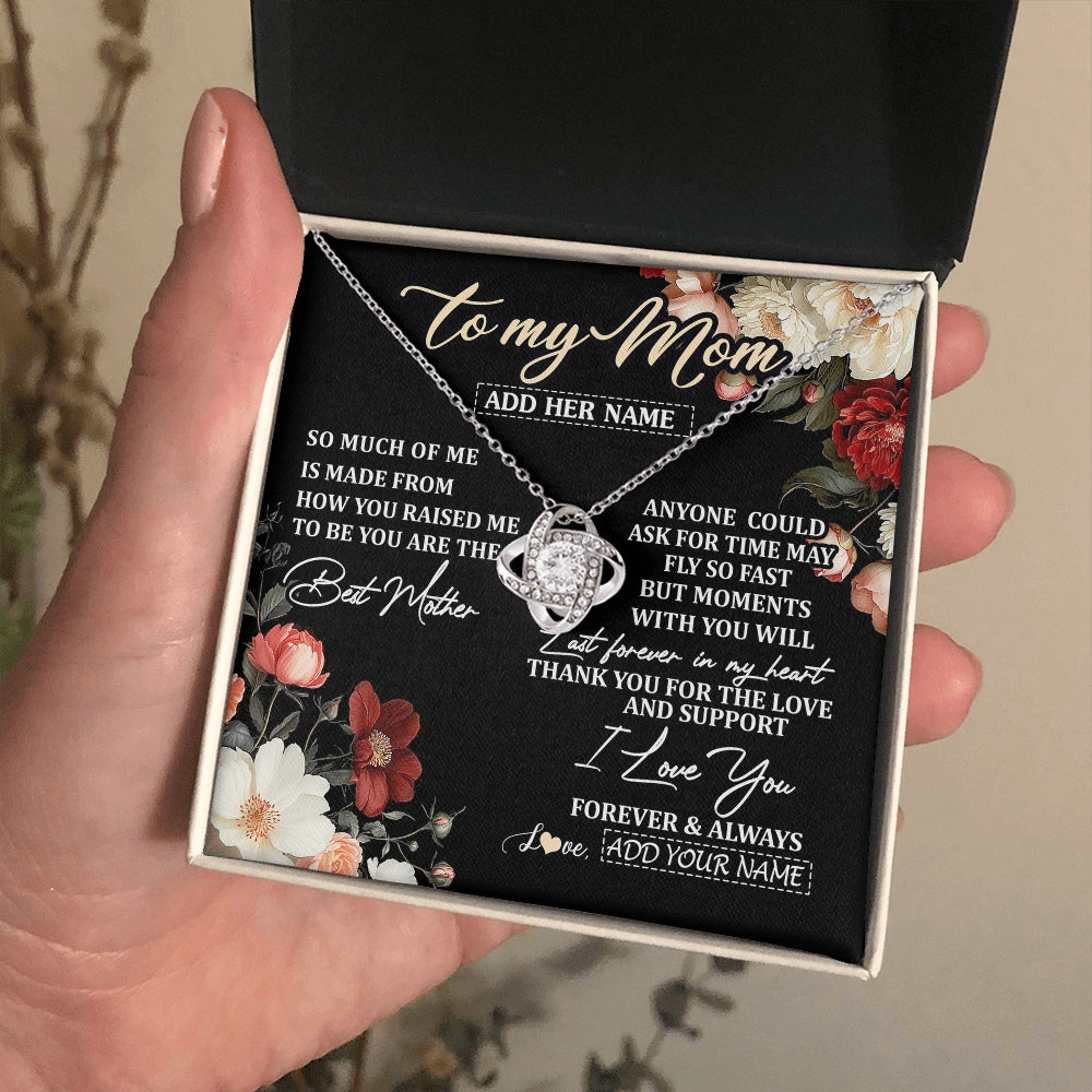 Love Knot Necklace 14K White Gold Finish | 2 | Personalized To My Mom Necklace From Son Daughter For Mom Gifts Meaningful Gifts Mother Jewelry Mother's Day Birthday Christmas Custom Gift Box Message Card | https://siriusteestore.