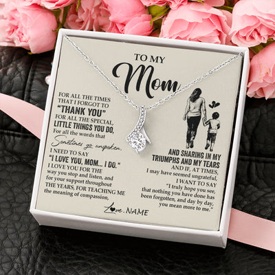 Alluring Beauty Necklace 14K White Gold Finish | 2 | Personalized To My Mom Necklace From Son For All The Times That I Forgot To Thank You Mom Birthday Mothers Day Christmas Customized Gift Box Message Card | siriusteestore