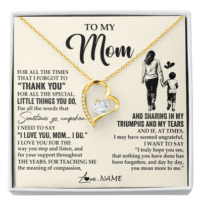 Forever Love Necklace 18K Yellow Gold Finish | 1 | Personalized To My Mom Necklace From Son For All The Times That I Forgot To Thank You Mom Birthday Mothers Day Christmas Customized Gift Box Message Card | siriusteestore