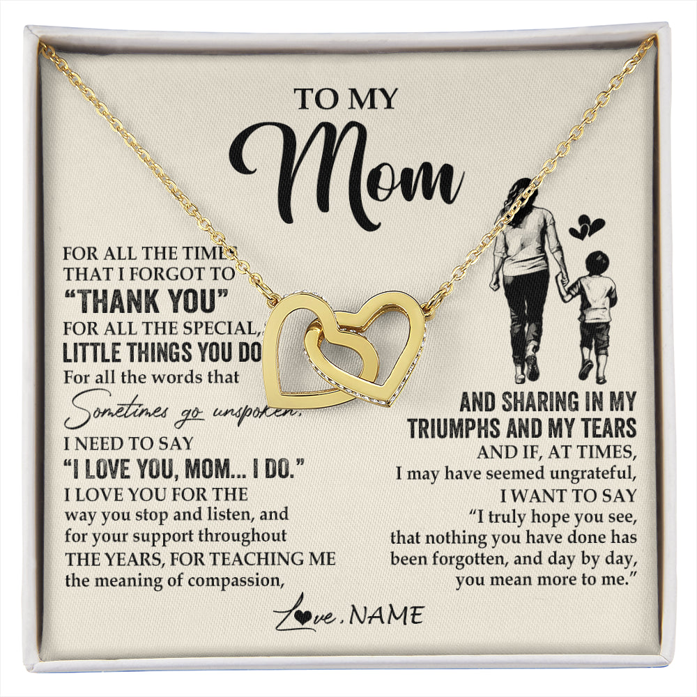 Interlocking Hearts Necklace 18K Yellow Gold Finish | 1 | Personalized To My Mom Necklace From Son For All The Times That I Forgot To Thank You Mom Birthday Mothers Day Christmas Customized Gift Box Message Card | siriusteestore