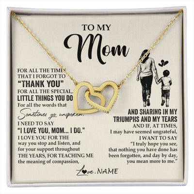 Interlocking Hearts Necklace 18K Yellow Gold Finish | 1 | Personalized To My Mom Necklace From Son For All The Times That I Forgot To Thank You Mom Birthday Mothers Day Christmas Customized Gift Box Message Card | siriusteestore