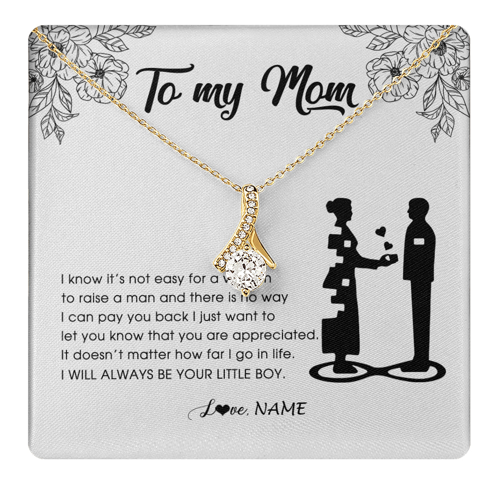 Alluring Beauty Necklace 18K Yellow Gold Finish | 1 | Personalized To My Mom Necklace From Son I Know It's Not Easy For A Woman To Raise A Man Mother Birthday Mothers Day Jewelry Customized Gift Box Message Card | siriusteestore