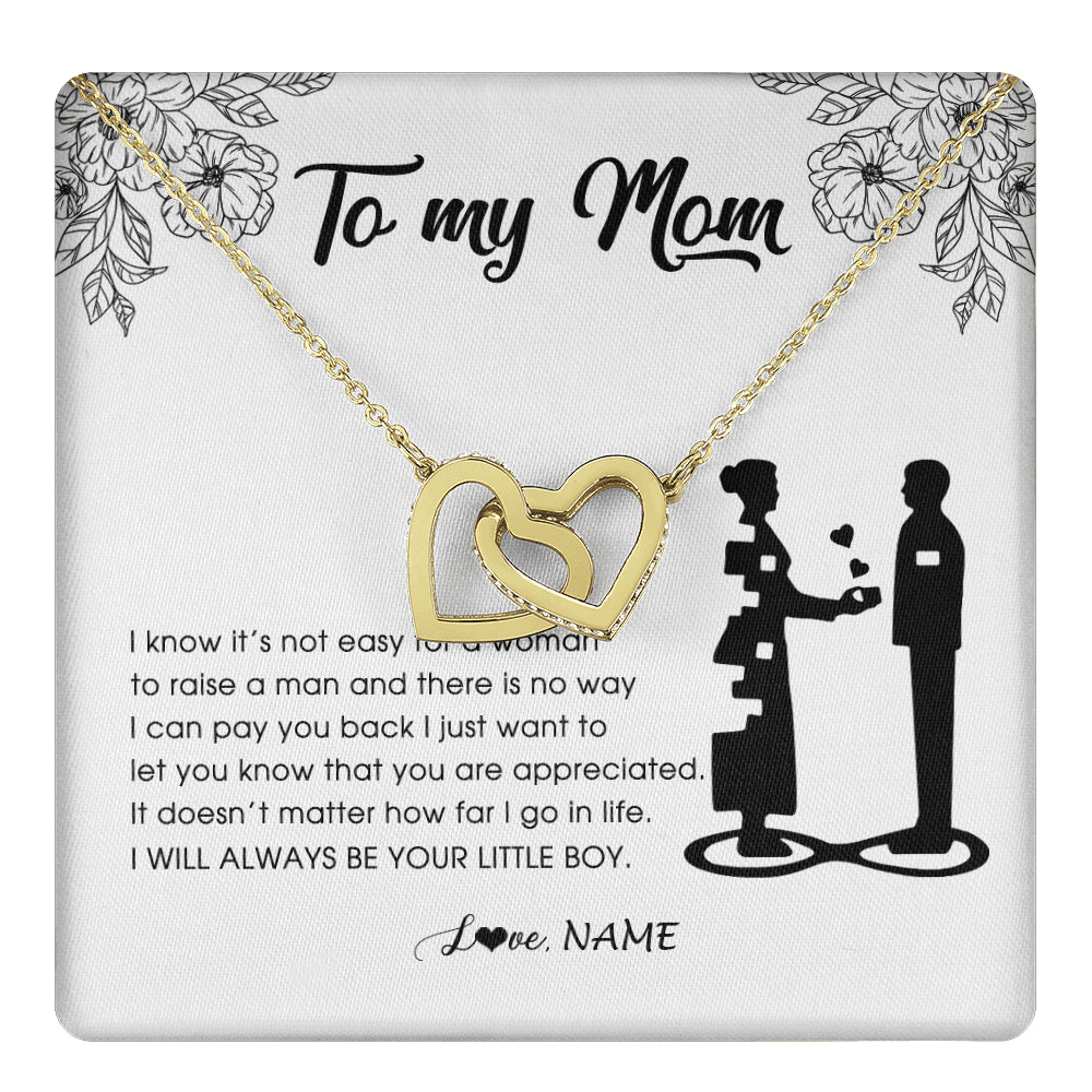 Interlocking Hearts Necklace 18K Yellow Gold Finish | 1 | Personalized To My Mom Necklace From Son I Know It's Not Easy For A Woman To Raise A Man Mother Birthday Mothers Day Jewelry Customized Gift Box Message Card | siriusteestore