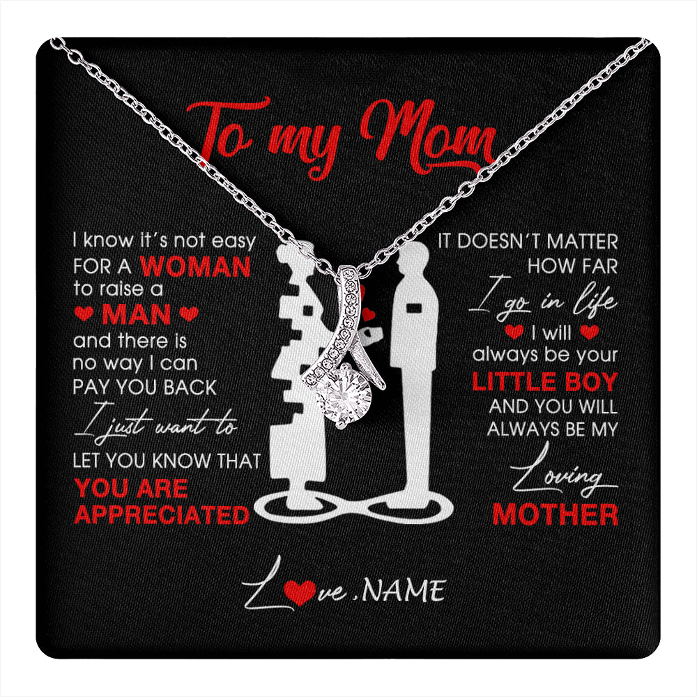 Alluring Beauty Necklace 14K White Gold Finish | 1 | Personalized To My Mom Necklace From Son Little Son Always Be My Loving Mother Birthday Mothers Day Christmas Pendant Jewelry Customized Gift Box Message Card | siriusteestore