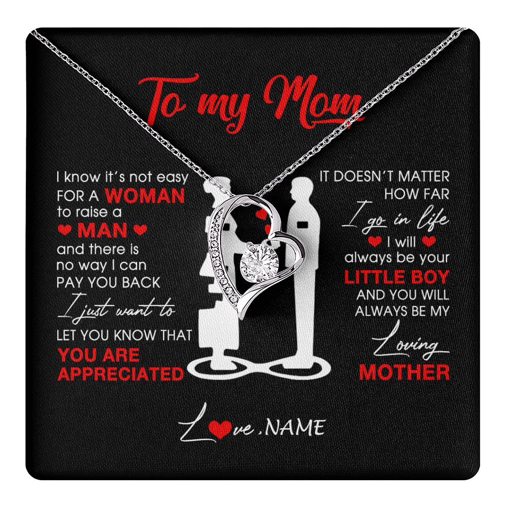 Forever Love Necklace 14K White Gold Finish | 1 | Personalized To My Mom Necklace From Son Little Son Always Be My Loving Mother Birthday Mothers Day Christmas Pendant Jewelry Customized Gift Box Message Card | siriusteestore