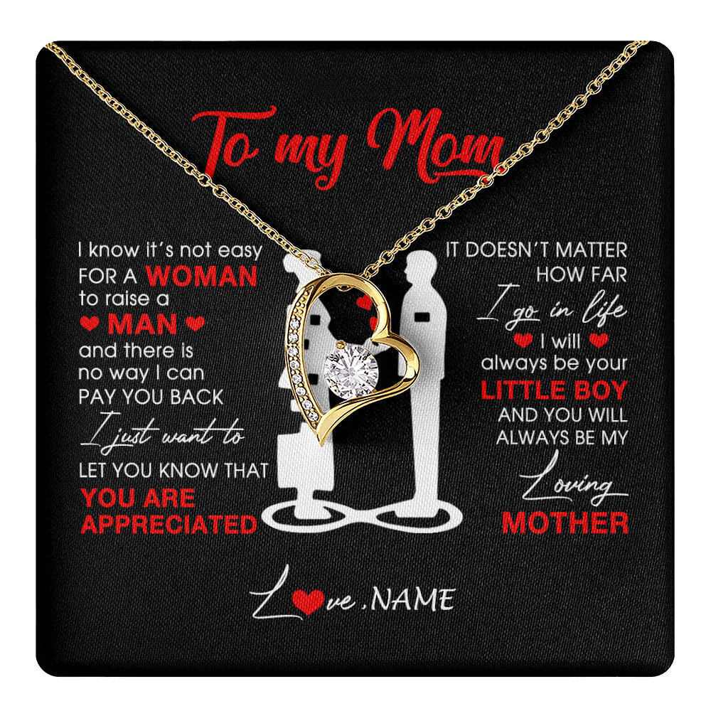 Forever Love Necklace 18K Yellow Gold Finish | 1 | Personalized To My Mom Necklace From Son Little Son Always Be My Loving Mother Birthday Mothers Day Christmas Pendant Jewelry Customized Gift Box Message Card | siriusteestore