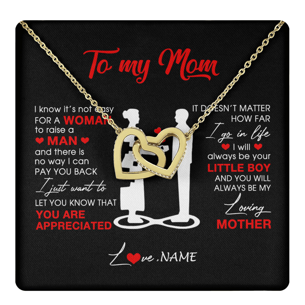 Interlocking Hearts Necklace 18K Yellow Gold Finish | 1 | Personalized To My Mom Necklace From Son Little Son Always Be My Loving Mother Birthday Mothers Day Christmas Pendant Jewelry Customized Gift Box Message Card | siriusteestore