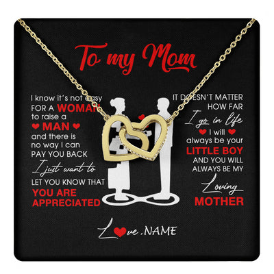 Interlocking Hearts Necklace 18K Yellow Gold Finish | 1 | Personalized To My Mom Necklace From Son Little Son Always Be My Loving Mother Birthday Mothers Day Christmas Pendant Jewelry Customized Gift Box Message Card | siriusteestore