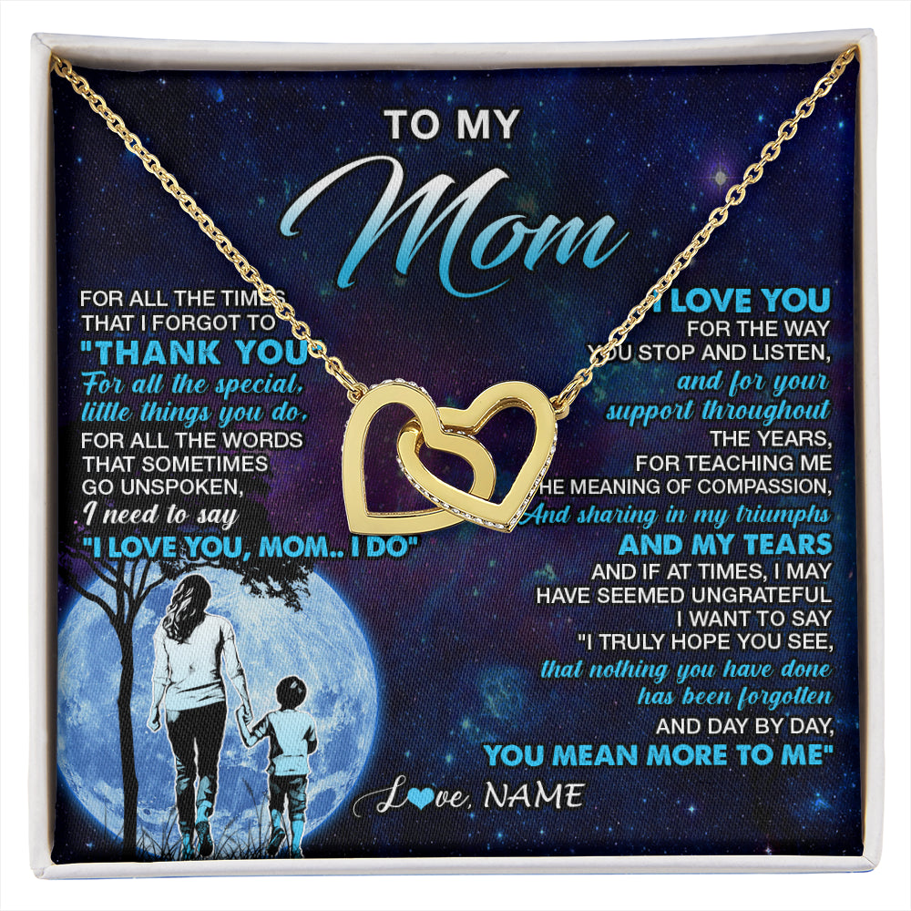 Interlocking Hearts Necklace 18K Yellow Gold Finish | 1 | Personalized To My Mom Necklace From Son Thank You Day By Day Mom Birthday Gifts Mothers Day Christmas Customized Gift Box Message Card | siriusteestore