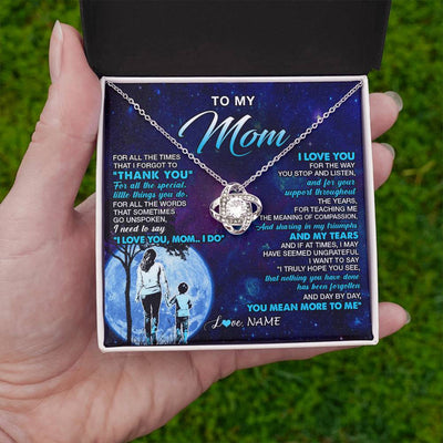 Love Knot Necklace 14K White Gold Finish | 2 | Personalized To My Mom Necklace From Son Thank You Day By Day Mom Birthday Gifts Mothers Day Christmas Customized Gift Box Message Card | siriusteestore