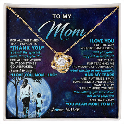 Love Knot Necklace 18K Yellow Gold Finish | 1 | Personalized To My Mom Necklace From Son Thank You Day By Day Mom Birthday Gifts Mothers Day Christmas Customized Gift Box Message Card | siriusteestore