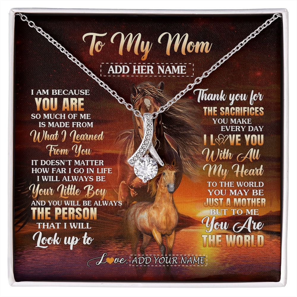 Alluring Beauty Necklace 14K White Gold Finish | 1 | Personalized To My Mom Necklace From Son Thank You For The Sacrifices Horse Mom Birthday Mothers Day Thanksgiving Christmas Custom Gift Box Message Card | https://siriusteestore.