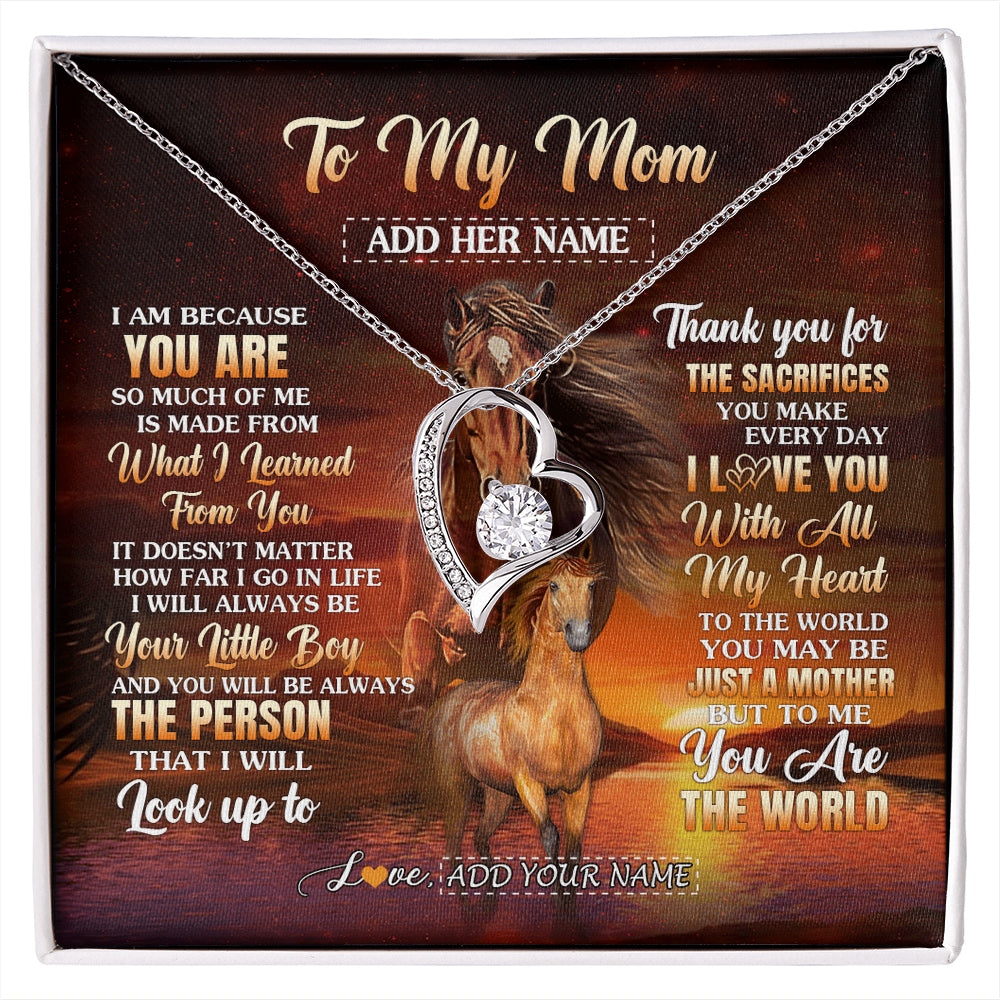 Forever Love Necklace 14K White Gold Finish | 1 | Personalized To My Mom Necklace From Son Thank You For The Sacrifices Horse Mom Birthday Mothers Day Thanksgiving Christmas Custom Gift Box Message Card | https://siriusteestore.