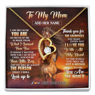 Forever Love Necklace 18K Yellow Gold Finish | 1 | Personalized To My Mom Necklace From Son Thank You For The Sacrifices Horse Mom Birthday Mothers Day Thanksgiving Christmas Custom Gift Box Message Card | https://siriusteestore.