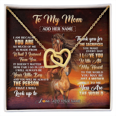 Interlocking Hearts Necklace 18K Yellow Gold Finish | 1 | Personalized To My Mom Necklace From Son Thank You For The Sacrifices Horse Mom Birthday Mothers Day Thanksgiving Christmas Custom Gift Box Message Card | https://siriusteestore.