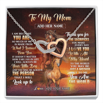 Interlocking Hearts Necklace Stainless Steel & Rose Gold Finish | 1 | Personalized To My Mom Necklace From Son Thank You For The Sacrifices Horse Mom Birthday Mothers Day Thanksgiving Christmas Custom Gift Box Message Card | https://siriusteestore.