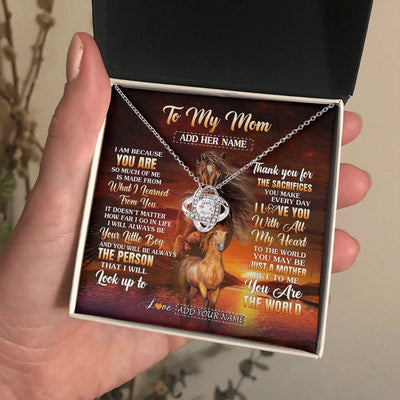 Love Knot Necklace 14K White Gold Finish | 2 | Personalized To My Mom Necklace From Son Thank You For The Sacrifices Horse Mom Birthday Mothers Day Thanksgiving Christmas Custom Gift Box Message Card | https://siriusteestore.