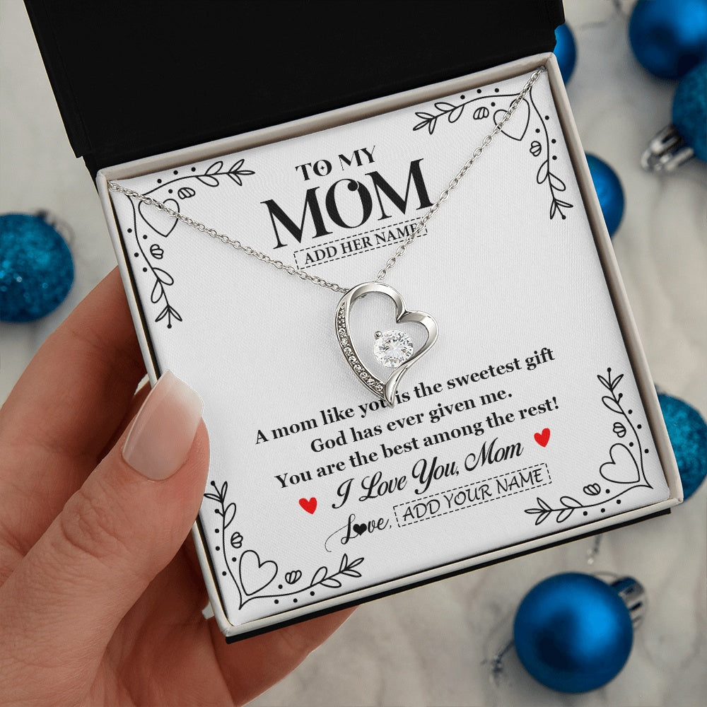Forever Love Necklace 14K White Gold Finish | 2 | Personalized To My Mom Necklace Gifts From Daughter Son You Are The Sweetest Gift God Gave Me Mom Birthday Mothers Day Christmas Custom Gift Box Message Card | https://siriusteestore.