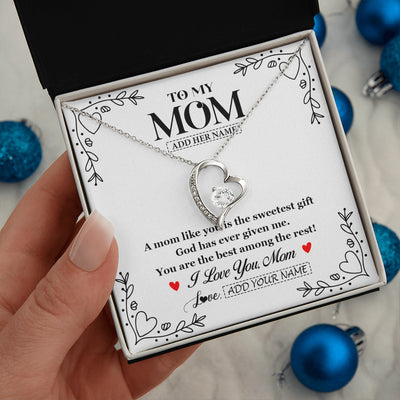 Forever Love Necklace 14K White Gold Finish | 2 | Personalized To My Mom Necklace Gifts From Daughter Son You Are The Sweetest Gift God Gave Me Mom Birthday Mothers Day Christmas Custom Gift Box Message Card | https://siriusteestore.