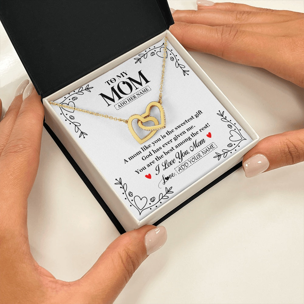 Interlocking Hearts Necklace 18K Yellow Gold Finish | 2 | Personalized To My Mom Necklace Gifts From Daughter Son You Are The Sweetest Gift God Gave Me Mom Birthday Mothers Day Christmas Custom Gift Box Message Card | https://siriusteestore.