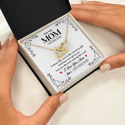Interlocking Hearts Necklace 18K Yellow Gold Finish | 2 | Personalized To My Mom Necklace Gifts From Daughter Son You Are The Sweetest Gift God Gave Me Mom Birthday Mothers Day Christmas Custom Gift Box Message Card | https://siriusteestore.