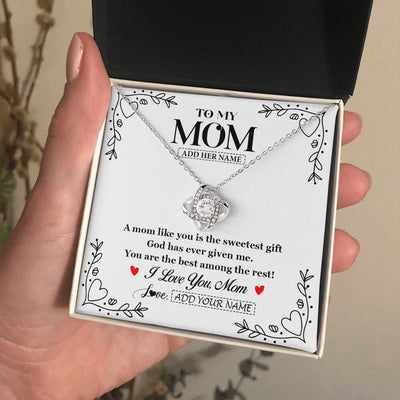 Love Knot Necklace 14K White Gold Finish | 2 | Personalized To My Mom Necklace Gifts From Daughter Son You Are The Sweetest Gift God Gave Me Mom Birthday Mothers Day Christmas Custom Gift Box Message Card | https://siriusteestore.