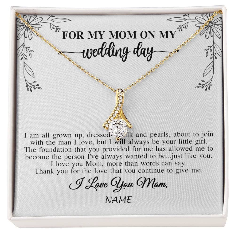 Alluring Beauty Necklace 18K Yellow Gold Finish | 1 | Personalized To My Mom On My Wedding Day Necklace From Daughter Bride I Love You Mom Mother Jewelry Customized Gift Box Message Card | siriusteestore