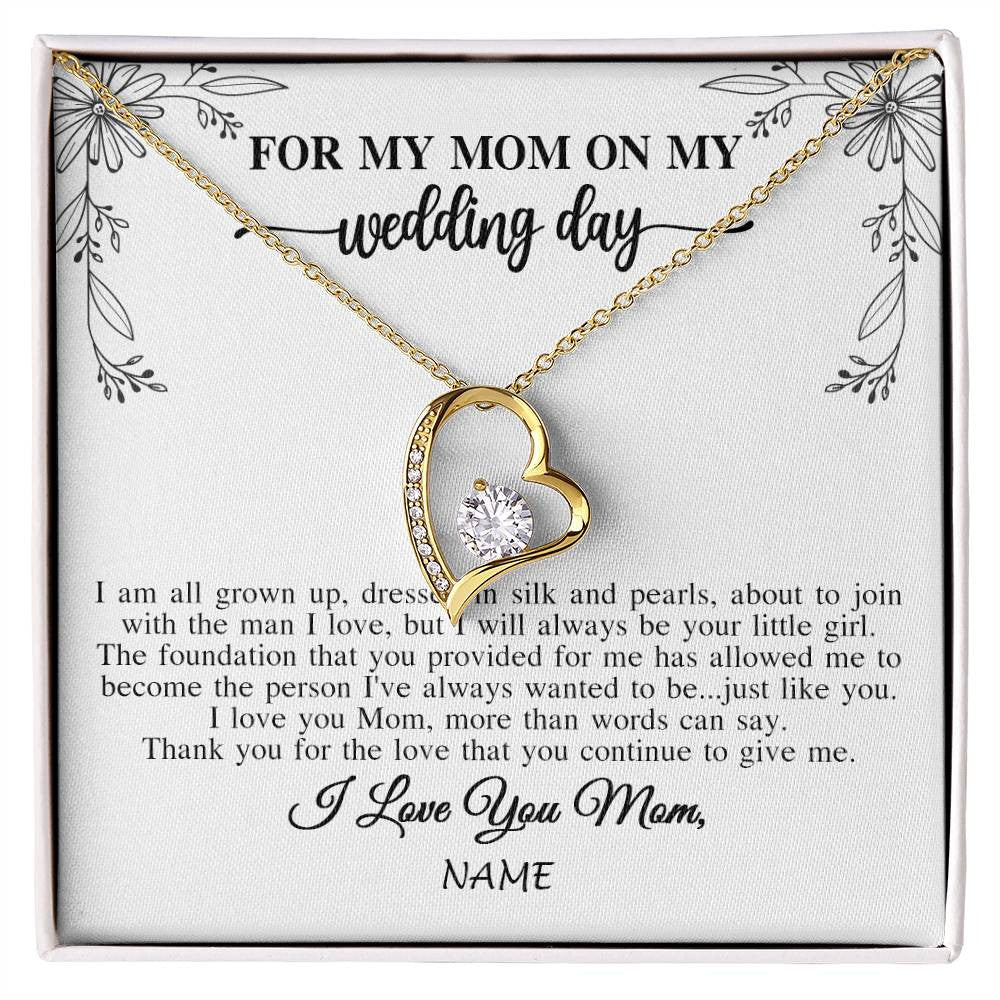 Forever Love Necklace 18K Yellow Gold Finish | 1 | Personalized To My Mom On My Wedding Day Necklace From Daughter Bride I Love You Mom Mother Jewelry Customized Gift Box Message Card | siriusteestore