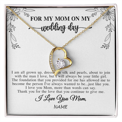 Forever Love Necklace 18K Yellow Gold Finish | 1 | Personalized To My Mom On My Wedding Day Necklace From Daughter Bride I Love You Mom Mother Jewelry Customized Gift Box Message Card | siriusteestore