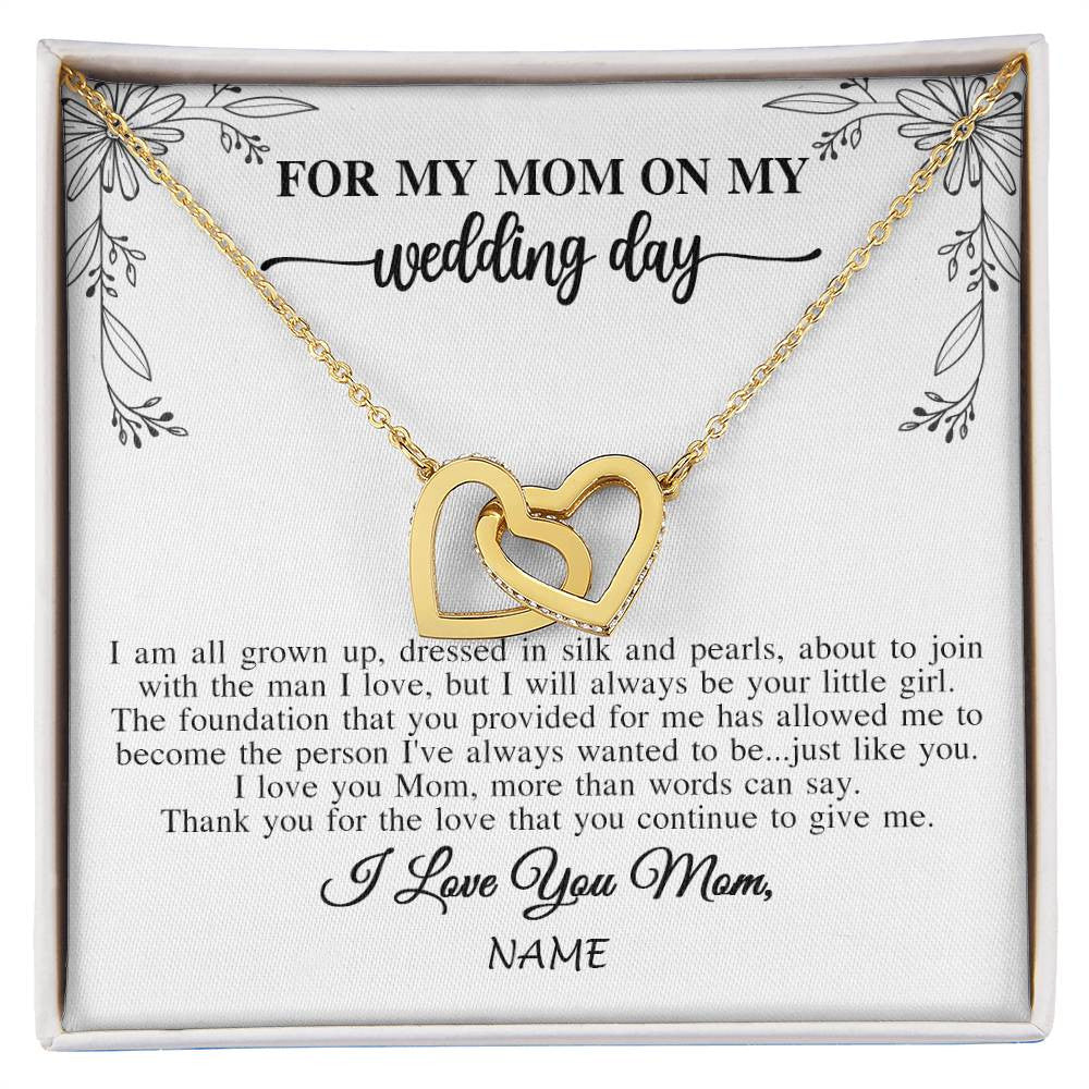 Interlocking Hearts Necklace 18K Yellow Gold Finish | 1 | Personalized To My Mom On My Wedding Day Necklace From Daughter Bride I Love You Mom Mother Jewelry Customized Gift Box Message Card | siriusteestore