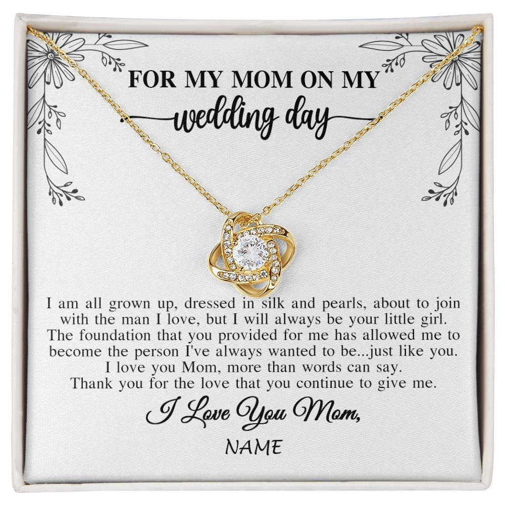 Love Knot Necklace 18K Yellow Gold Finish | 1 | Personalized To My Mom On My Wedding Day Necklace From Daughter Bride I Love You Mom Mother Jewelry Customized Gift Box Message Card | siriusteestore