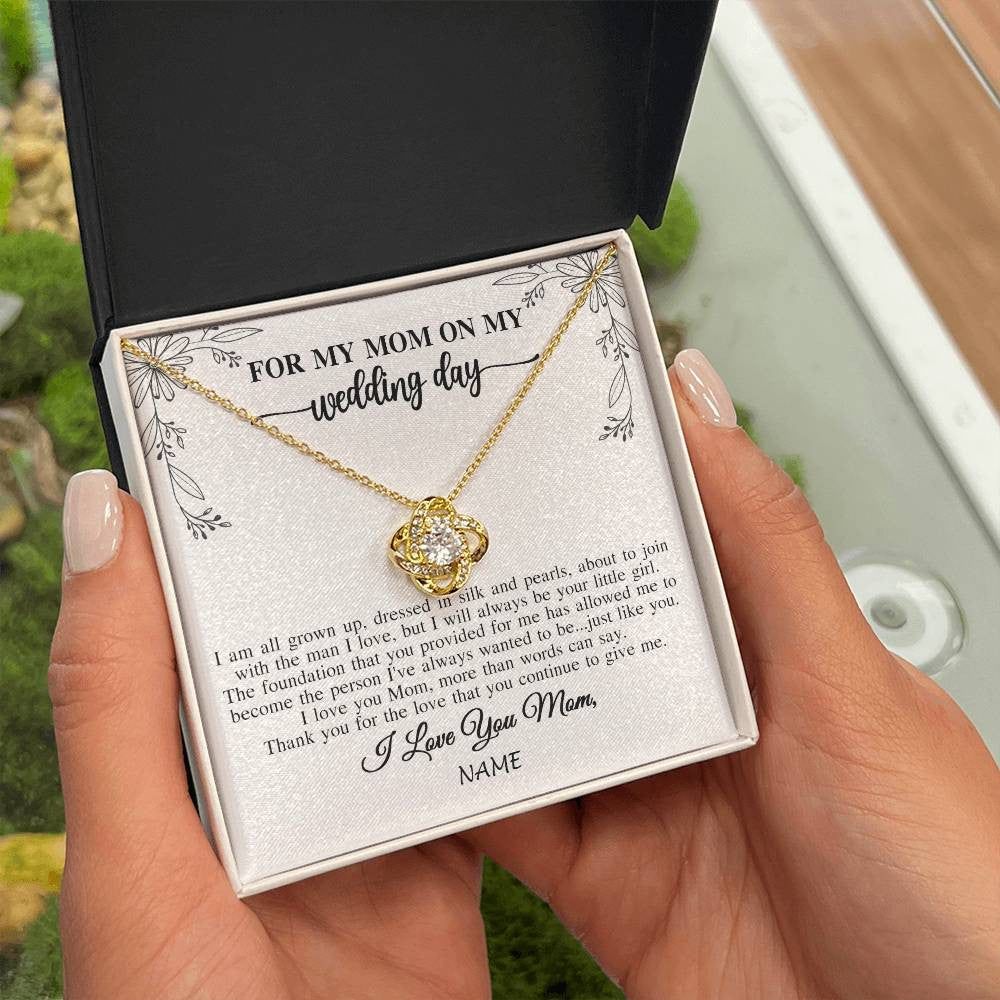 Love Knot Necklace 18K Yellow Gold Finish | 2 | Personalized To My Mom On My Wedding Day Necklace From Daughter Bride I Love You Mom Mother Jewelry Customized Gift Box Message Card | siriusteestore