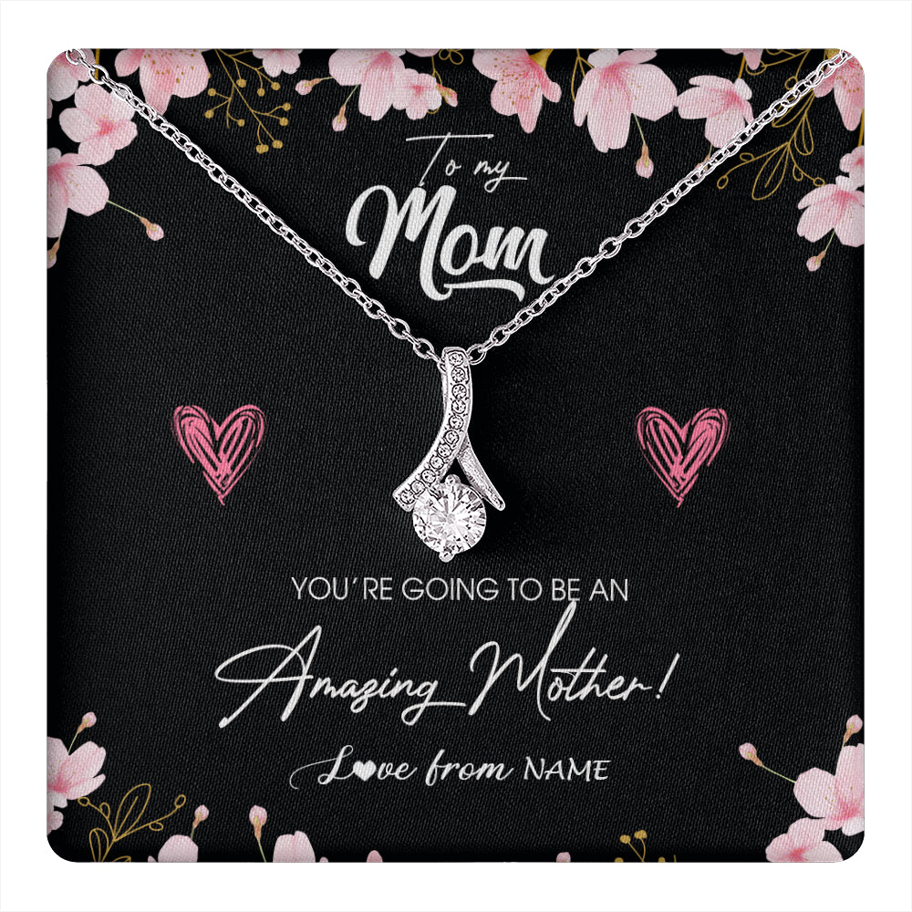 Alluring Beauty Necklace 14K White Gold Finish | 1 | Personalized To My Mom Pregnancy Necklace Expecting New Mom Amazing Mother First Time Mom Pregnant Mother To Be Mothers Day Customized Gift Box Message Card | siriusteestore