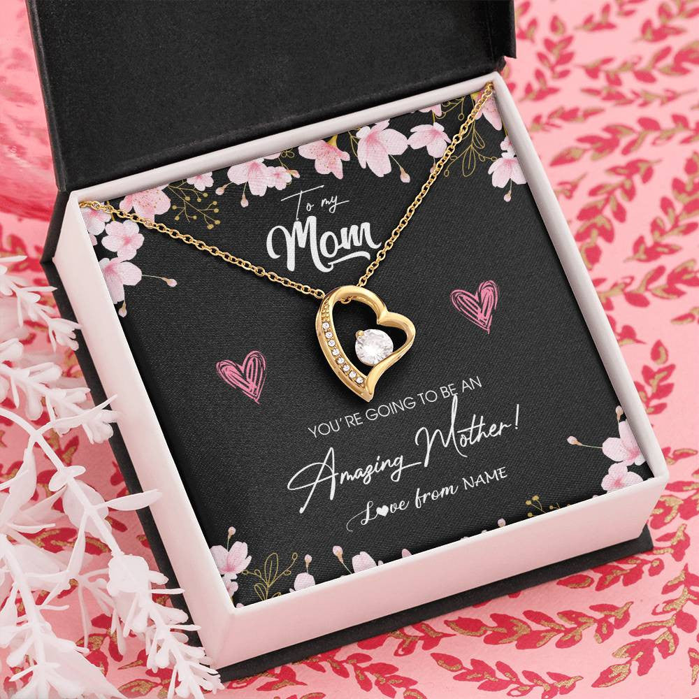 Forever Love Necklace 18K Yellow Gold Finish | Personalized To My Mom Pregnancy Necklace Expecting New Mom Amazing Mother First Time Mom Pregnant Mother To Be Mothers Day Customized Gift Box Message Card | siriusteestore