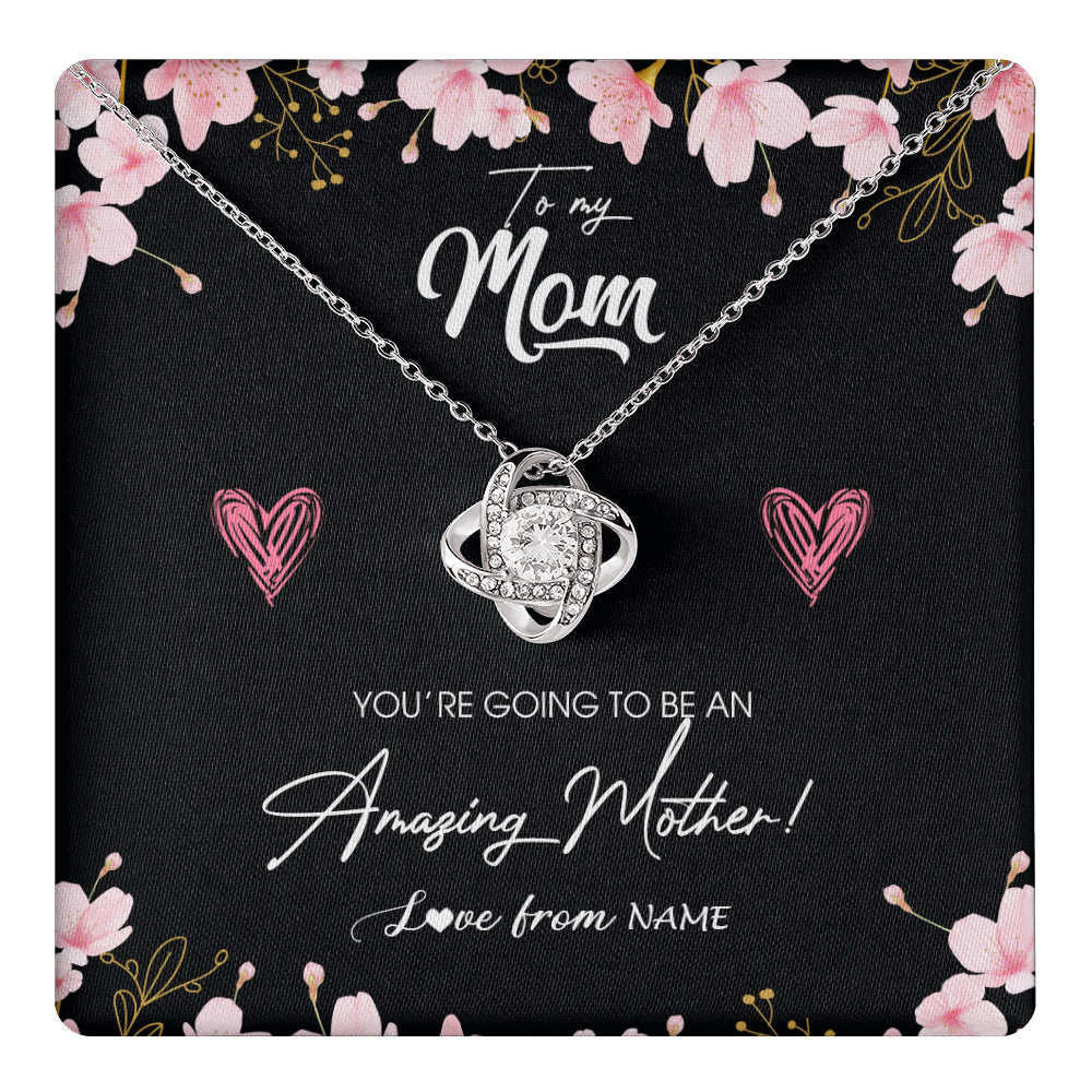 Love Knot Necklace 14K White Gold Finish | 1 | Personalized To My Mom Pregnancy Necklace Expecting New Mom Amazing Mother First Time Mom Pregnant Mother To Be Mothers Day Customized Gift Box Message Card | siriusteestore