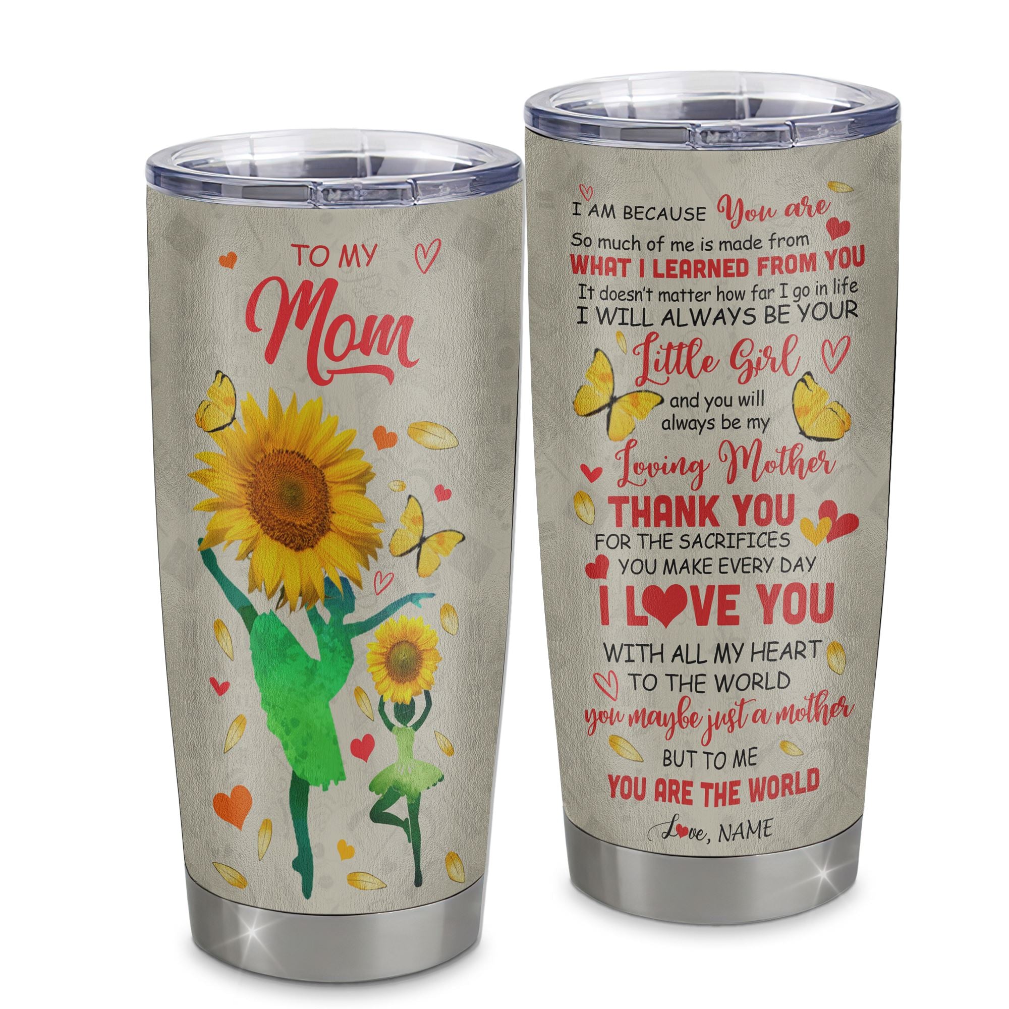 Personalized To My Mom Tumbler From Daughter Stainless Steel Cup Thank You Dancing Sunflower Mom Birthday Mothers Day Thanksgiving Christmas Travel Mug | siriusteestore