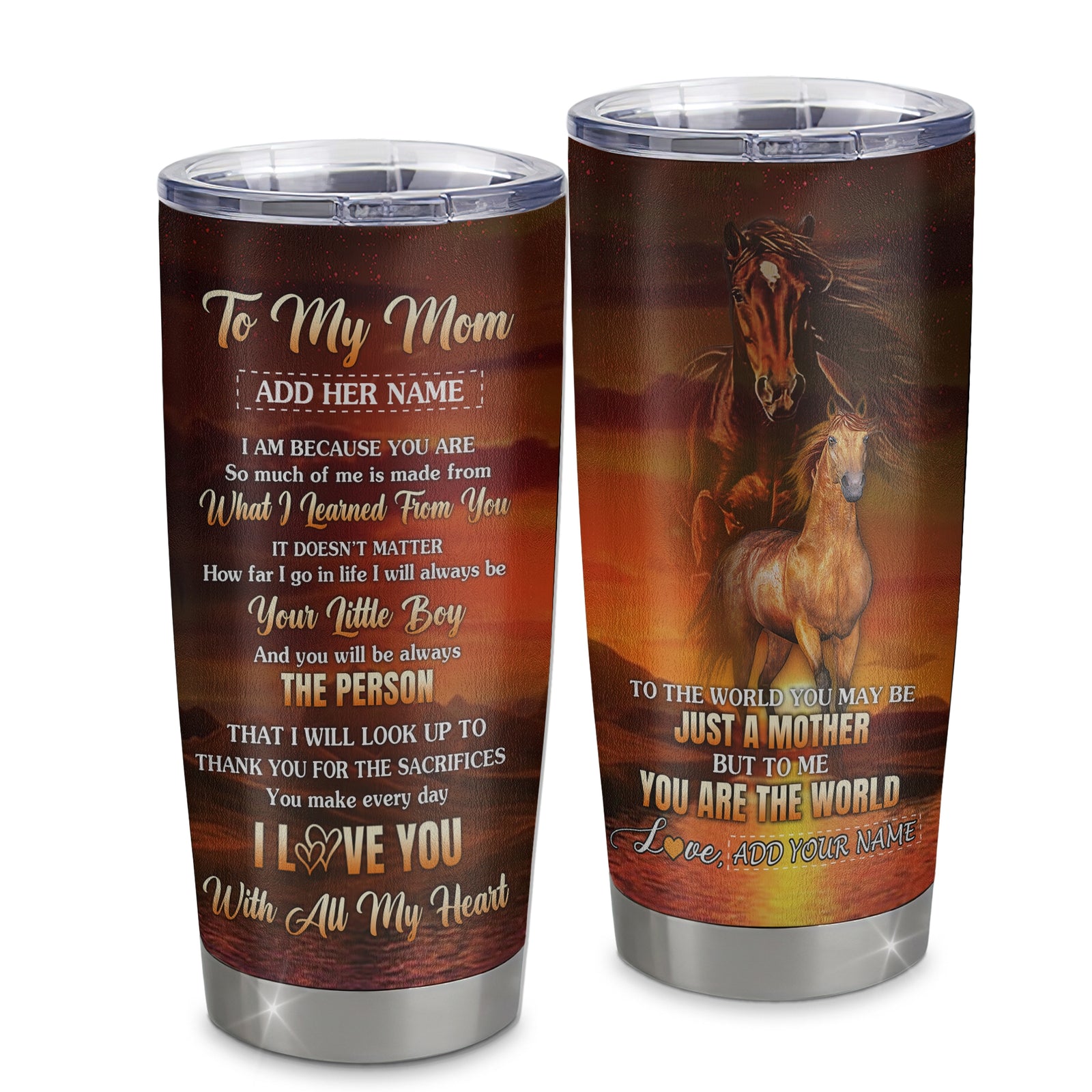 Personalized To My Mom Tumbler From Son Thank You For The Sacrifices Horse Mom Birthday Mothers Day Thanksgiving Christmas Custom Stainless Steel Travel Mug | siriusteestore