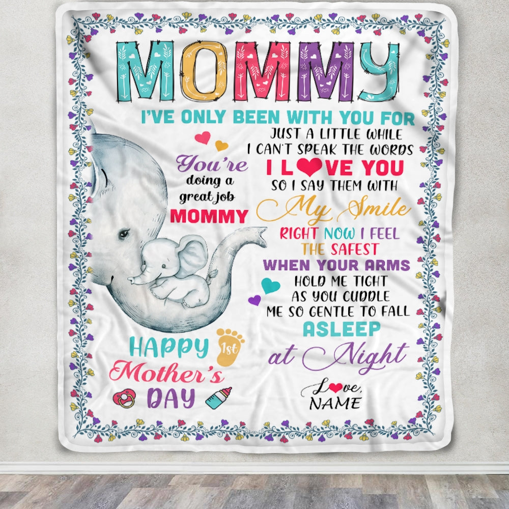 Personalized To My Mommy Blanket First Time Mom Elephant You Are Doing A Great Job Happy 1st Mothers Day Custom Baby Name To Mother Customized Fleece Blanket | siriusteestore