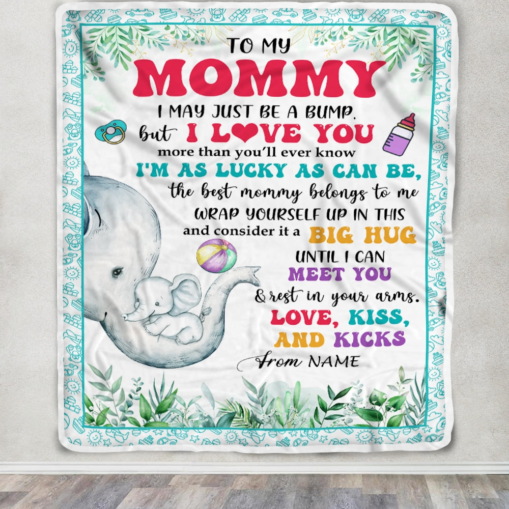 Personalized To My Mommy Blanket From Baby First Time Mom Elephant I May Just Be A Bump Happy 1st Mothers Day Custom Baby Name Customized Bed Fleece Blanket | siriusteestore