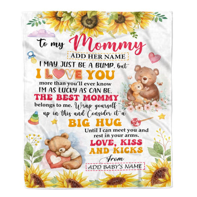 Personalized To My Mommy Blanket From Baby Name First Time Mom Bear Sunflower Mommy From Baby Bump Happy 1st Mothers Day Customized Bed Fleece Blanket | siriusteestore