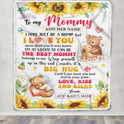 Personalized To My Mommy Blanket From Baby Name First Time Mom Bear Sunflower Mommy From Baby Bump Happy 1st Mothers Day Customized Bed Fleece Blanket | siriusteestore