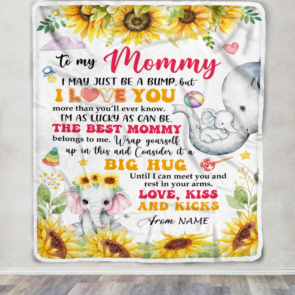 Personalized To My Mommy Blanket From Baby Name First Time Mom Elephant Sunflower I May Just Be A Bump Happy Mothers Day Customized Bed Fleece Blanket | siriusteestore