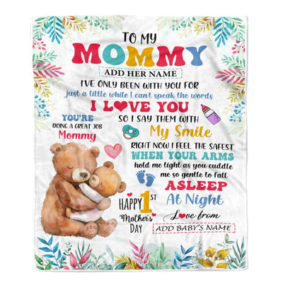 Personalized To My Mommy Blanket From Baby's Name Bump Bear Custom Name Hi Mommy First Time Gifts 1st Mother's Day Customized Fleece Throw Blanket | siriusteestore