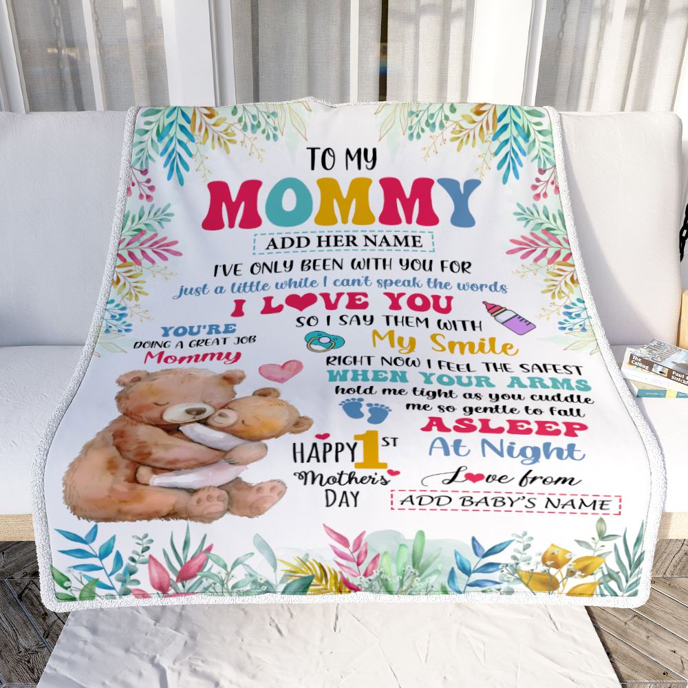 Personalized To My Mommy Blanket From Baby's Name Bump Bear Custom Name Hi Mommy First Time Gifts 1st Mother's Day Customized Fleece Throw Blanket | siriusteestore