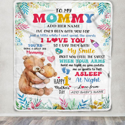 Personalized To My Mommy Blanket From Baby's Name Bump Bear Custom Name Hi Mommy First Time Gifts 1st Mother's Day Customized Fleece Throw Blanket | siriusteestore