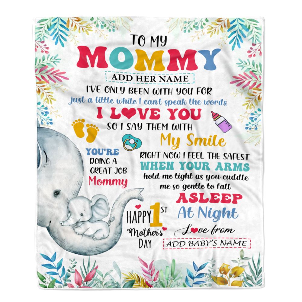 Personalized To My Mommy Blanket From Baby's Name Bump Elephant Custom Name Hi Mommy First Time Gifts 1st Mother's Day Customized Fleece Throw Blanket | siriusteestore